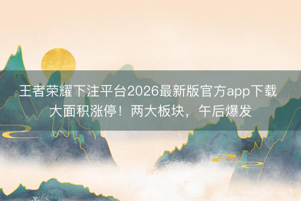 王者荣耀下注平台2026最新版官方app下载 大面积涨停！两大板块，午后爆发