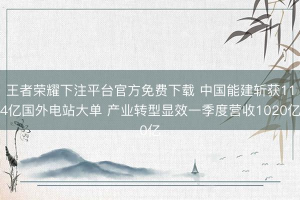 王者荣耀下注平台官方免费下载 中国能建斩获114亿国外电站大单 产业转型显效一季度营收1020亿