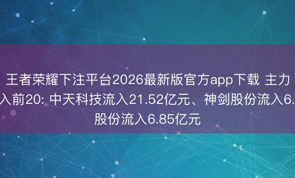王者荣耀下注平台2026最新版官方app下载 主力资金流入前20: 中天科技流入21.52亿元、神剑股份流入6.85亿元