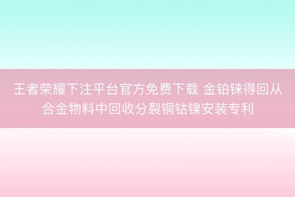 王者荣耀下注平台官方免费下载 金铂铼得回从合金物料中回收分裂铜钴镍安装专利