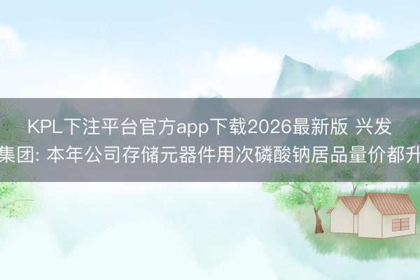 KPL下注平台官方app下载2026最新版 兴发集团: 本年公司存储元器件用次磷酸钠居品量价都升