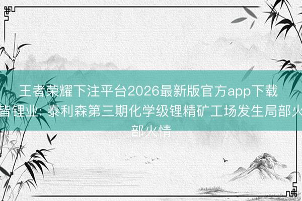 王者荣耀下注平台2026最新版官方app下载 天皆锂业: 泰利森第三期化学级锂精矿工场发生局部火情