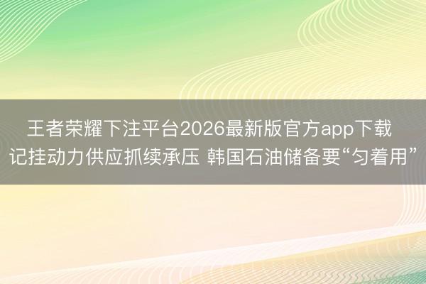 王者荣耀下注平台2026最新版官方app下载 记挂动力供应抓续承压 韩国石油储备要“匀着用”